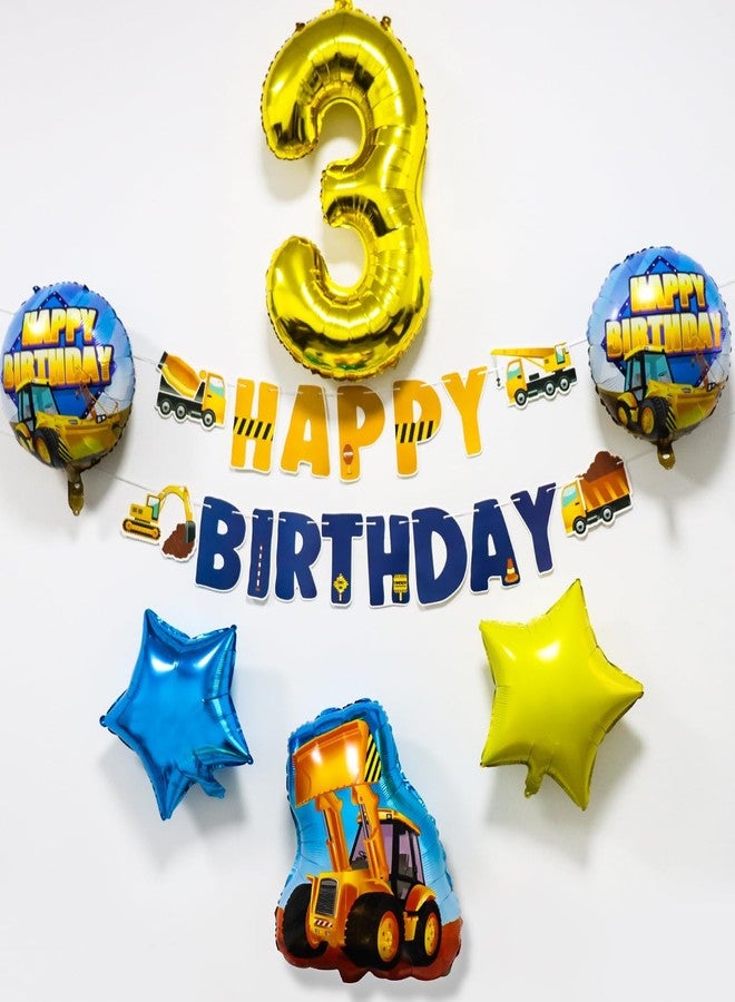 PIXHOTUL Construction Birthday Banner - Pre-strung Excavator HAPPY BIRTHDAY Banner for Baby Boy Toddler Kids Birthday Truck Party Decorations - Image 5